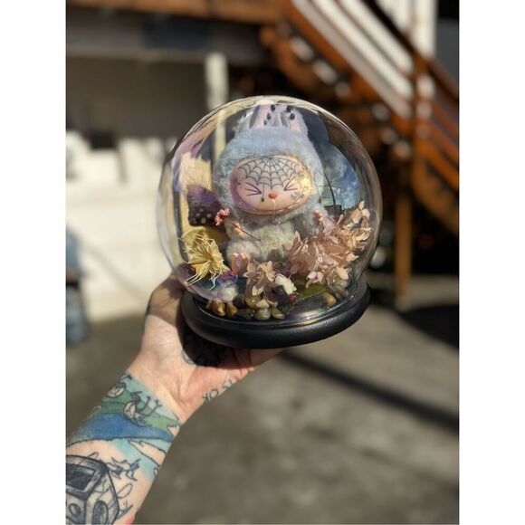 Authentic Popmart Labubu With Real Tattoos & Piercings Crystal Ball Fairy Decor - Picture 1 of 4